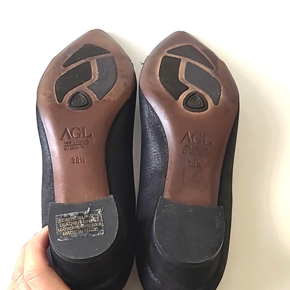 AGL Block Heel Pumps, Black Canvas & Patent Leather Shoes, Size 8 - Picture 11 of 13